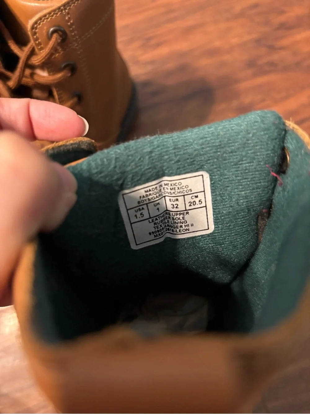 Ralph Lauren Tan Leather Kids Lace-Up & Strap Boots with Teal Lining